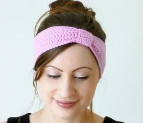 Crochet turban knot headband in pink